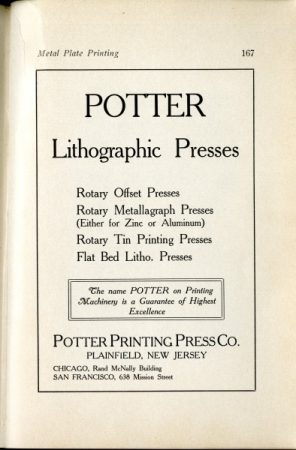 An advertisement for Potter Lithographic Presses, from Metal Plate Printing. PHOTO: NICK HOWARD